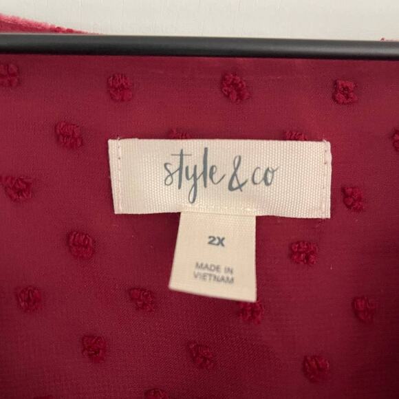 NEW Style & Co Red Swiss Dot Velvet Yoke Sheer Top Plus Size 2X Eyelet Floral - Picture 6 of 6